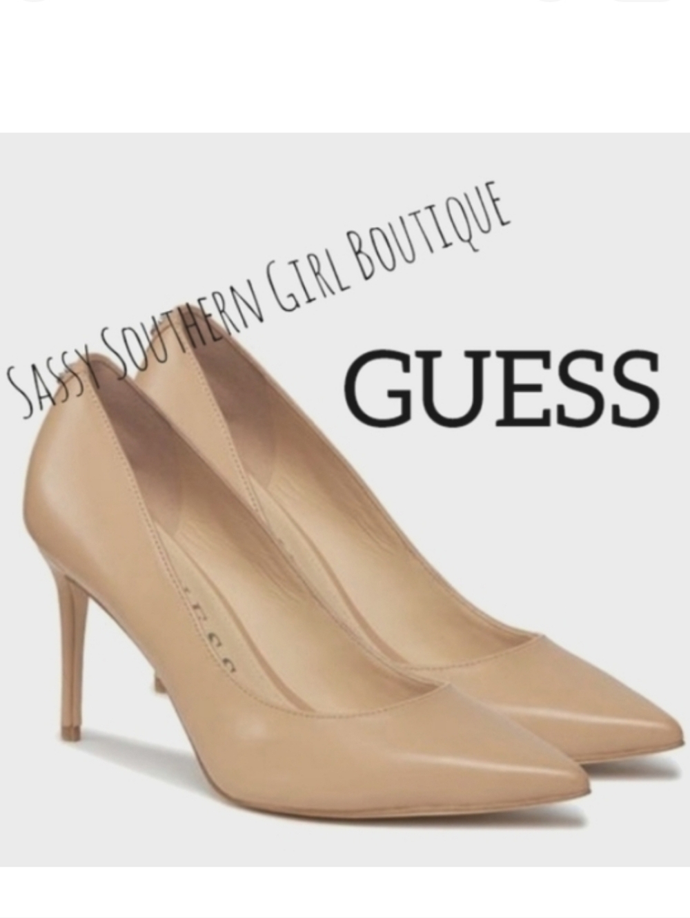 ⭐⭐ Guess nude leather wood heel pumps
